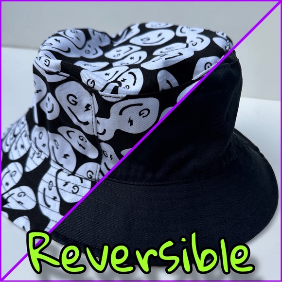 Gilly Hicks Bucket Hat Summer Smiley Face Logo Y2K Reversible OS Sun Hat - Picture 1 of 10